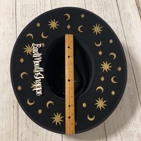 *Luna Bloom SAROS Black Gold Sun Moon 90s Vibes Hand Painted Wide Brim Hat - Picture 5 of 7